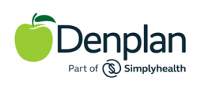 textual logo of Denplan with an icon of a green apple